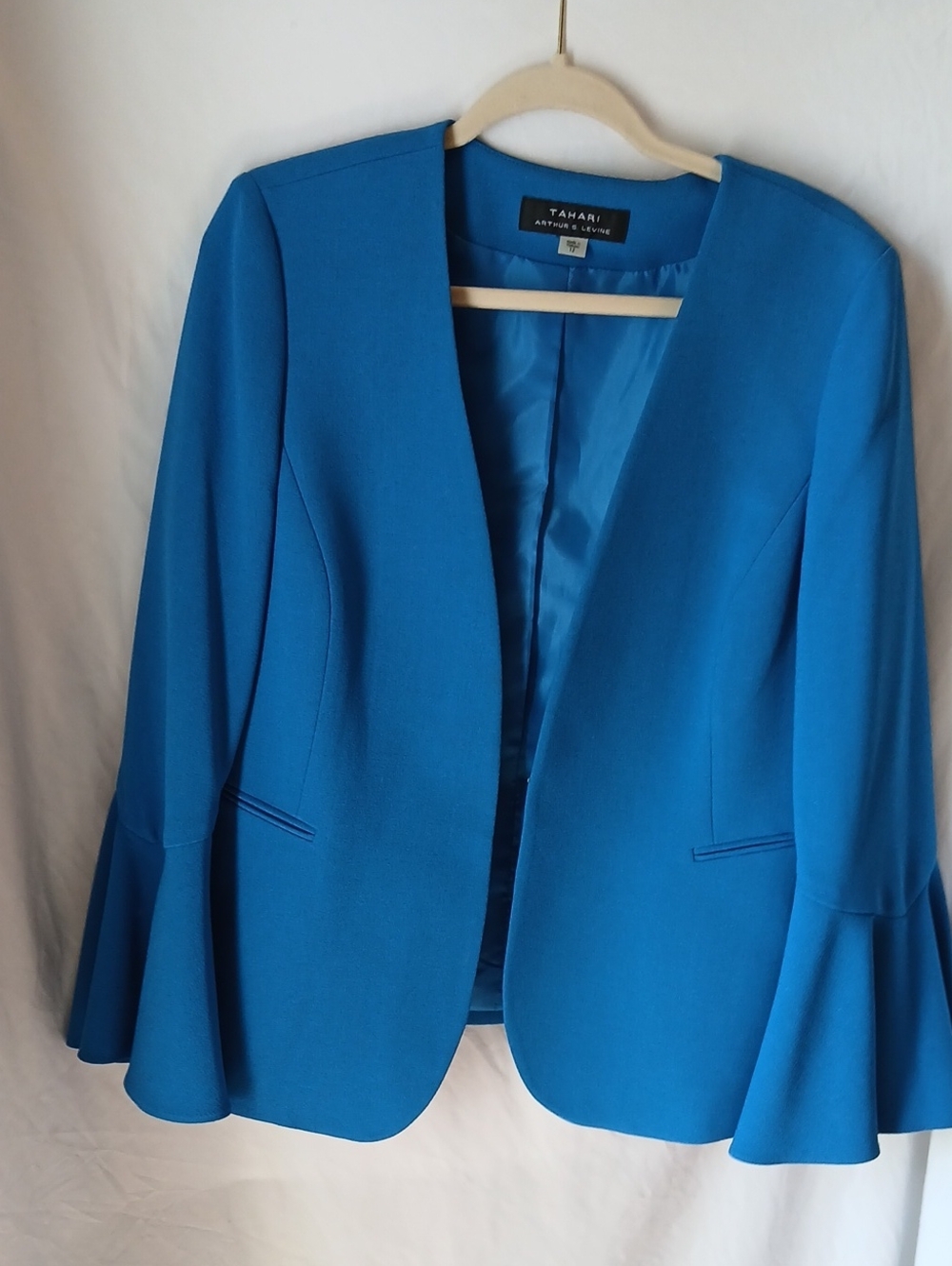 Tahari Bright Blue Open-Front Blazer with Bell Flared Sleeves